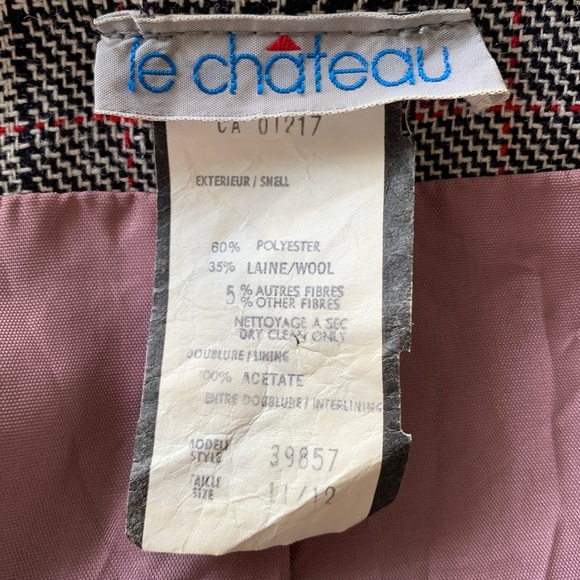 Vintage Le Chateau Houndstooth-Plaid Double-Breasted Blazer - Size 11/12 - Picture 8 of 9